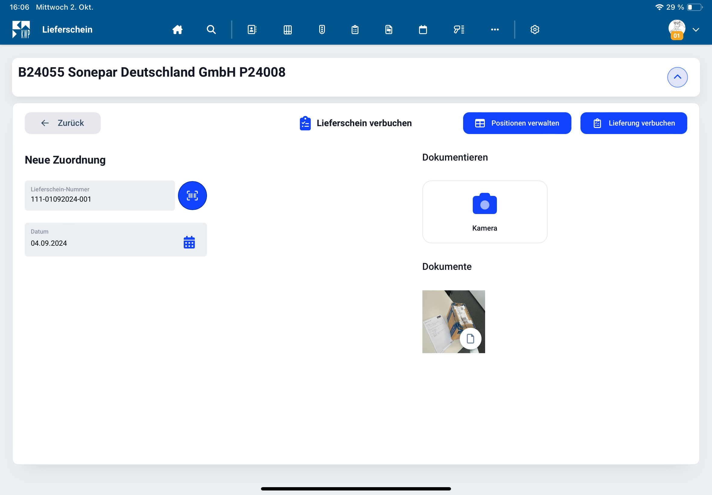 Lieferschein-App - Lieferschein verbuchen