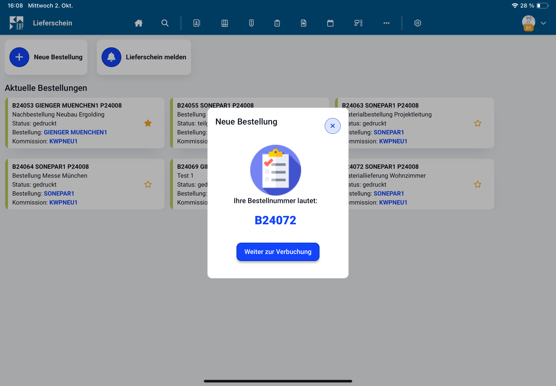 Lieferschein-App - neue Bestellnummer