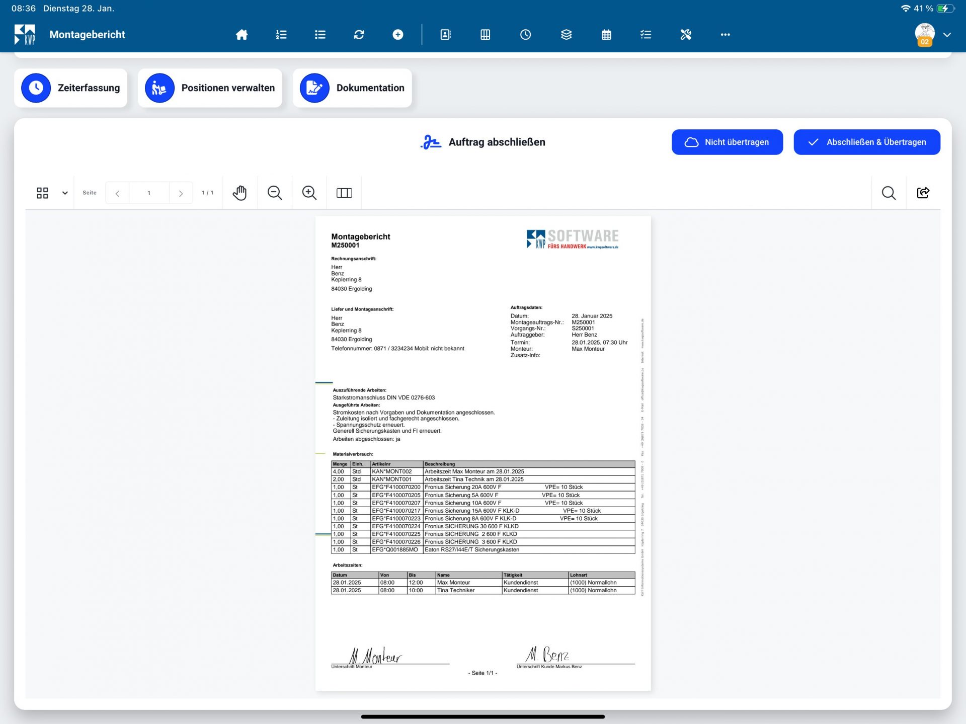 KWP Mobiler Monteur Neu_Montagebericht