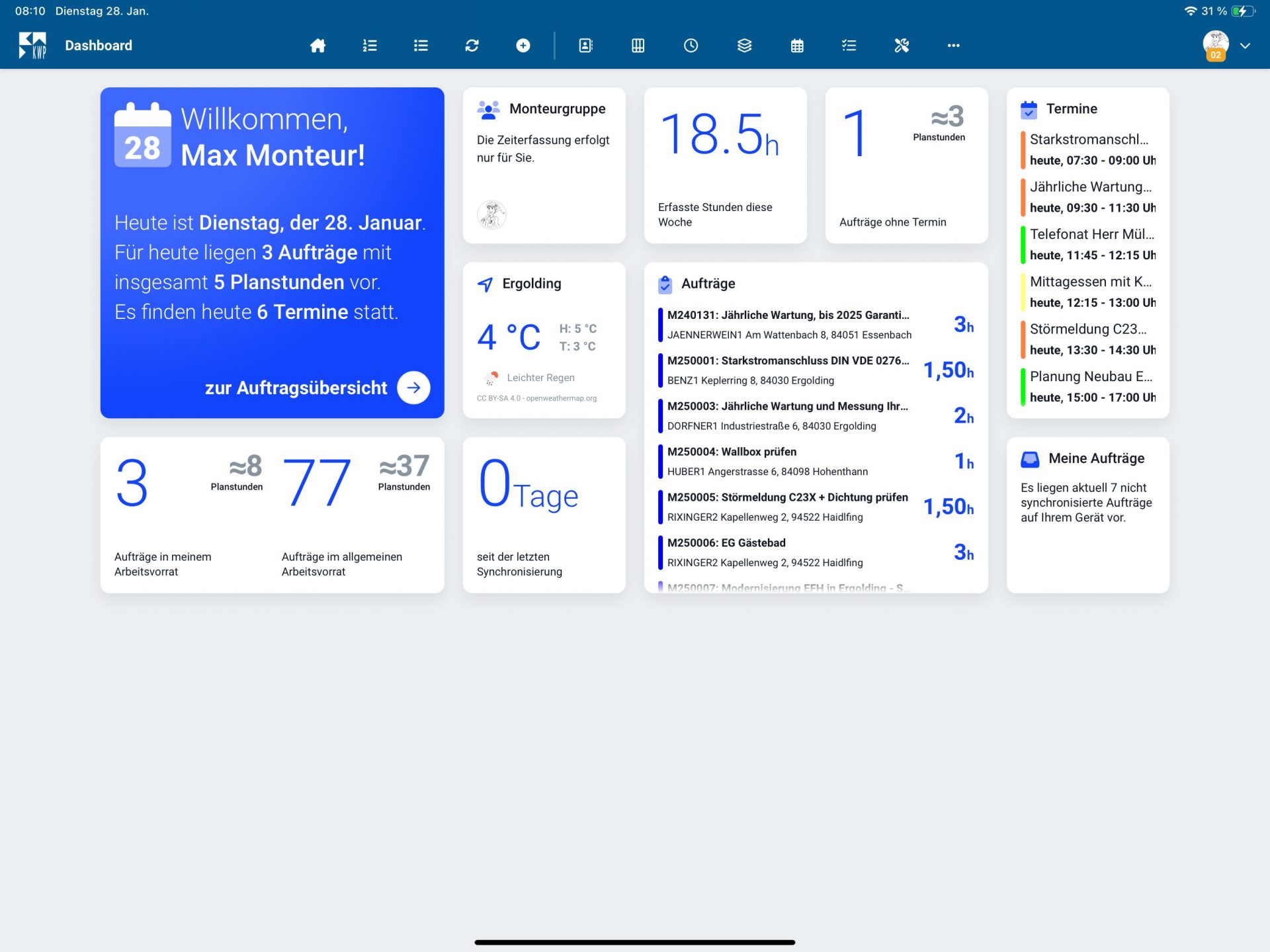 KWP Mobiler Monteur Neu_Dashboard
