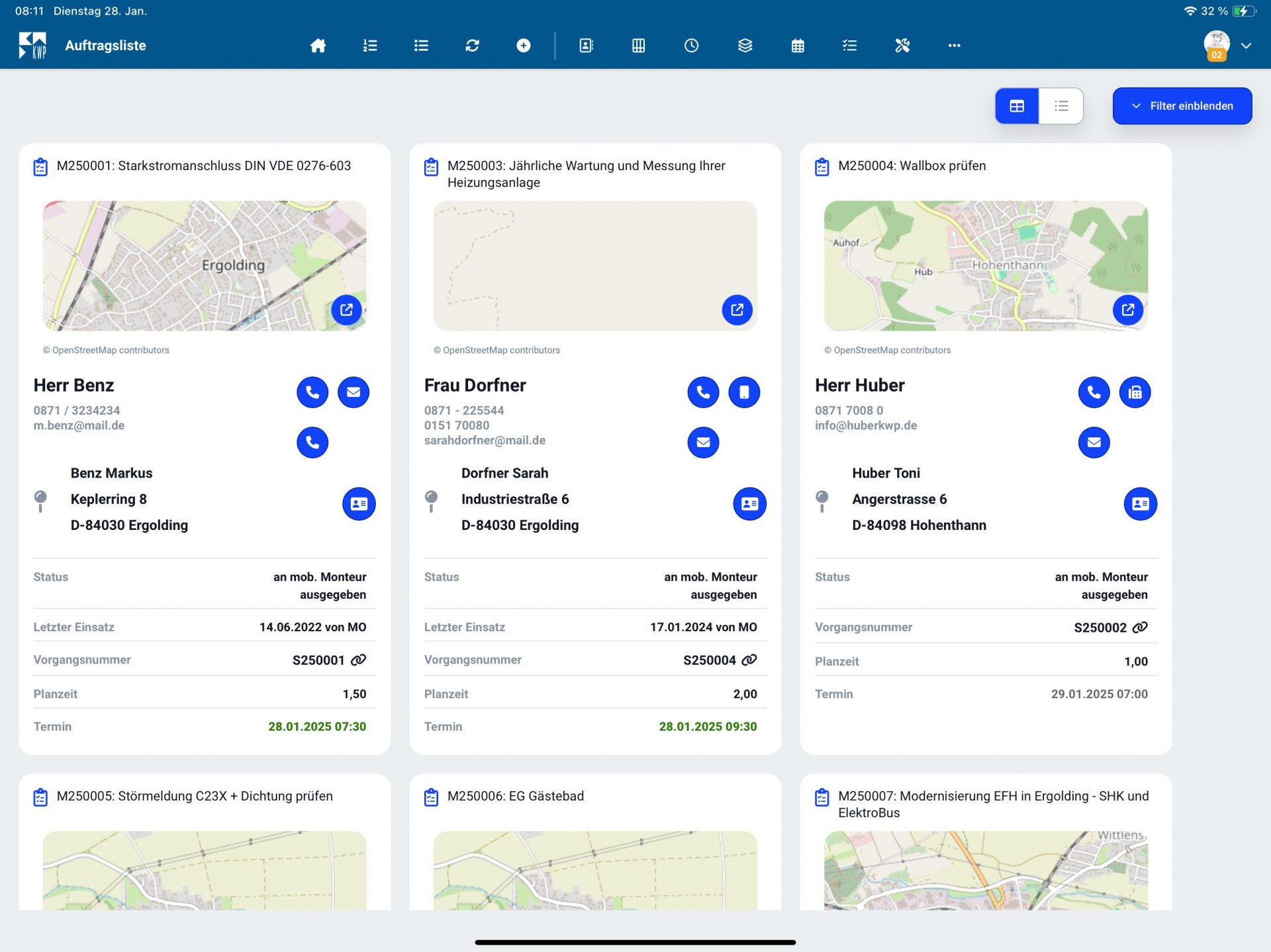 KWP Mobiler Monteur Neu_Auftragsliste