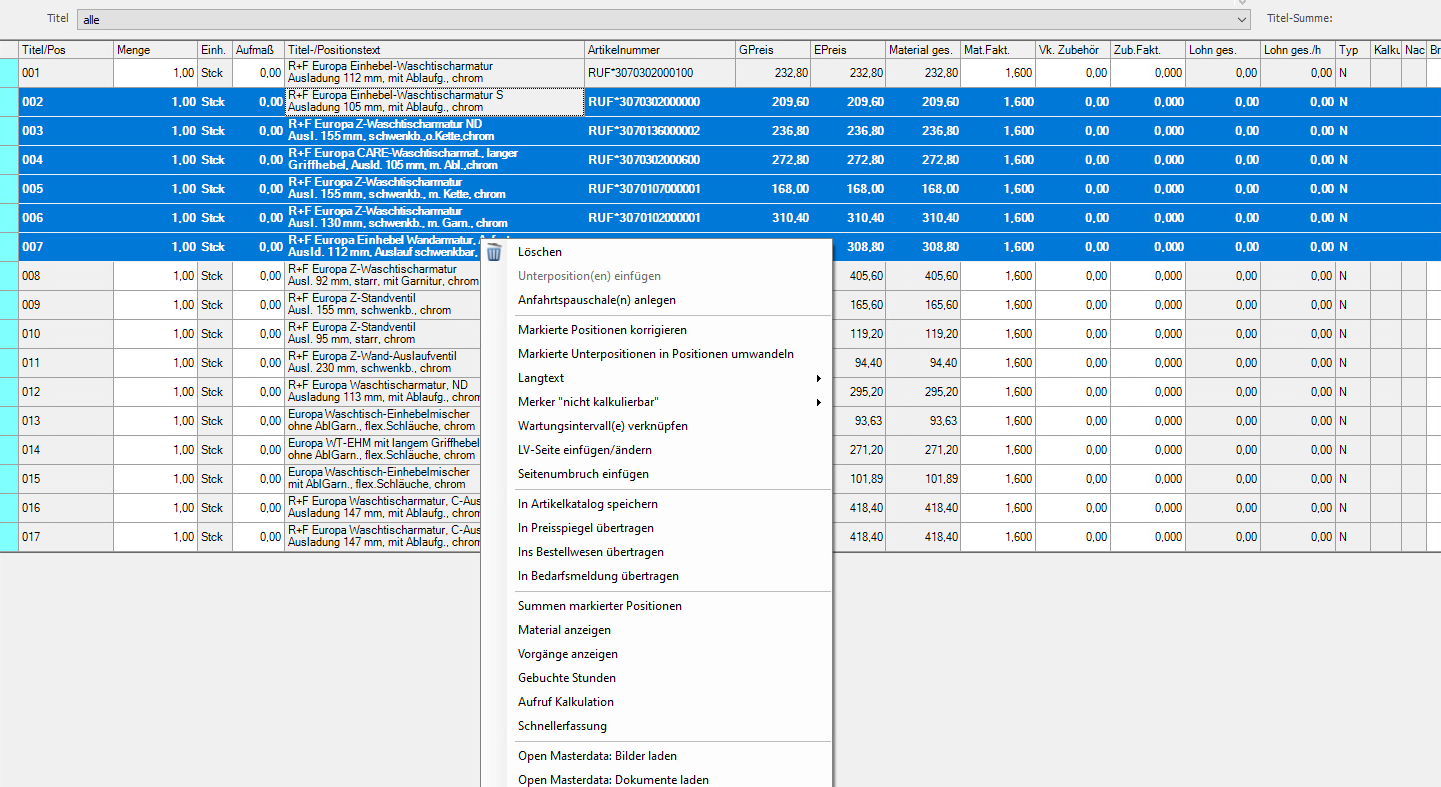 Sammelabfrage Open Masterdata